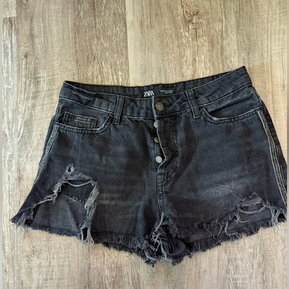 Zara Charcoal Distressed Jean Shorts